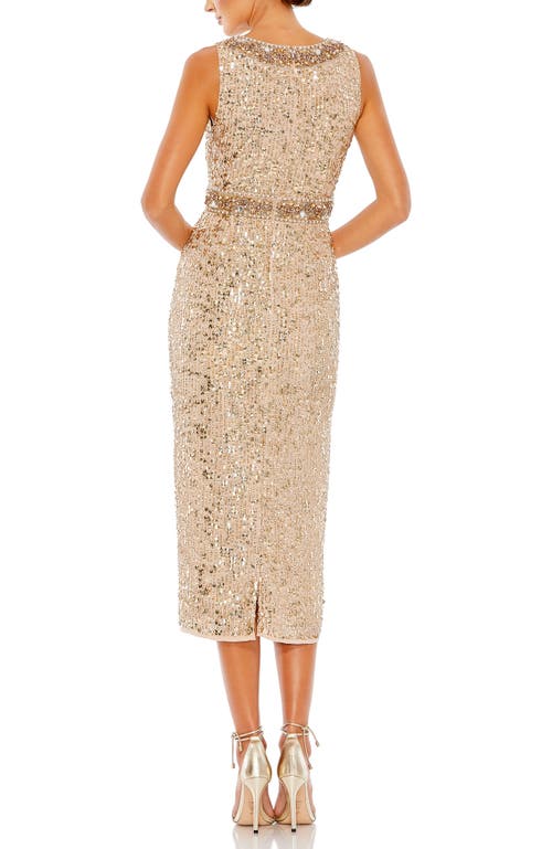 Mac Duggal Sleeveless Sequin Highneck Column Midi Dress In Gold In Gold