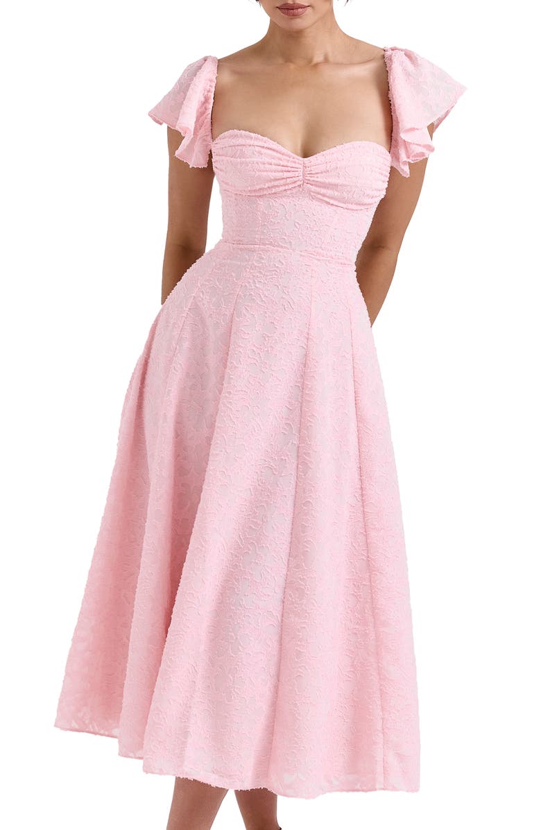 HOUSE OF CB Emma Flutter Sleeve Jacquard Cocktail Dress, Alternate, color, Crystal Rose