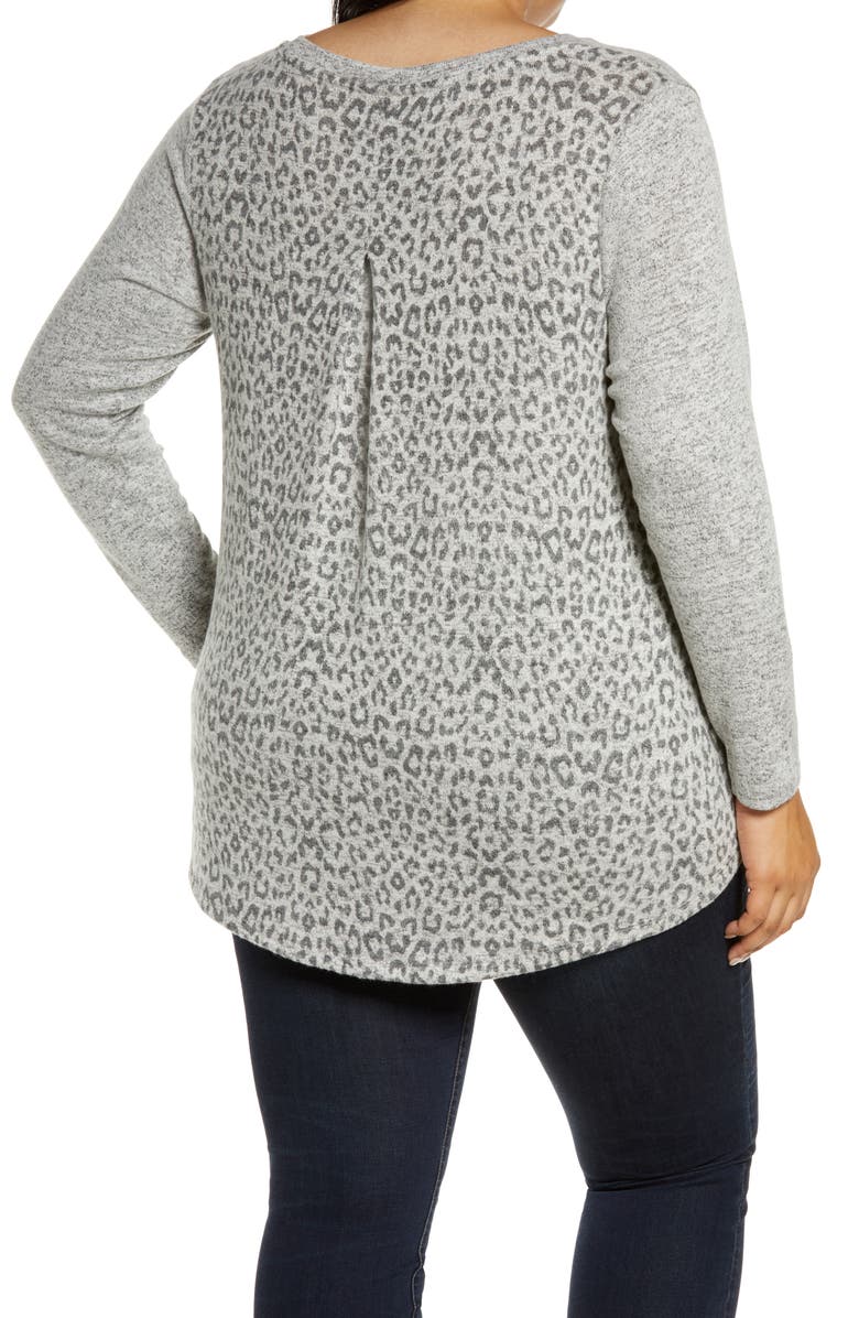 Bobeau Marled Front Patterned Back Top, Alternate, color, 