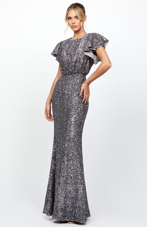 Bariano Teresa Flutter Sleeve Gown In Gray