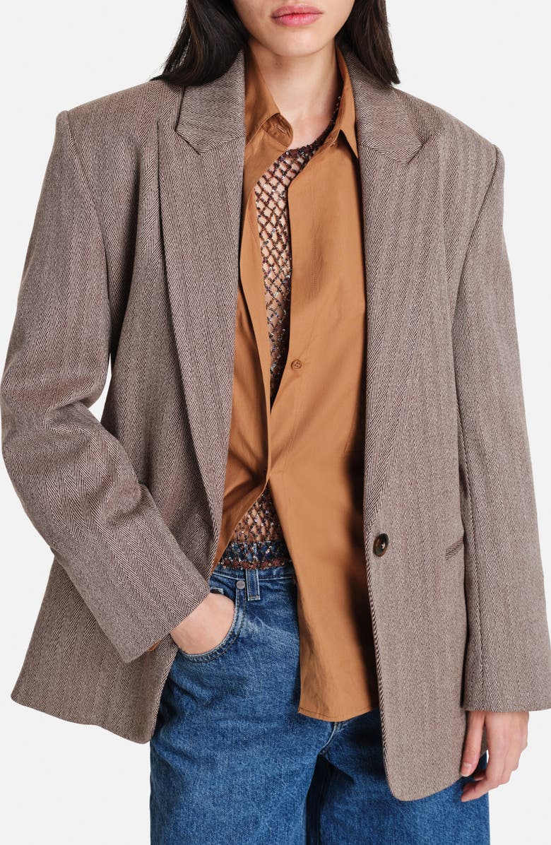 TWP Girl Boy Girl Herringbone Wool Blend Tweed Jacket, Main, color, Mustang/ Kelp