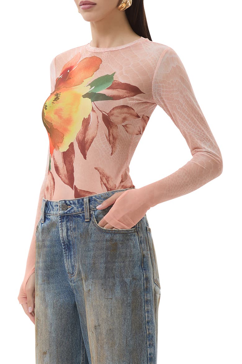 Kaylee Printed Long Sleeve Mesh Top, Alternate, color, SNAKE BLOOM