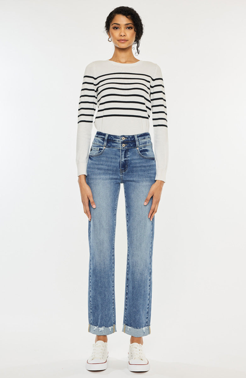 Kancan Kianna Essentials High Rise Slim Straight Leg Jeans In Blue