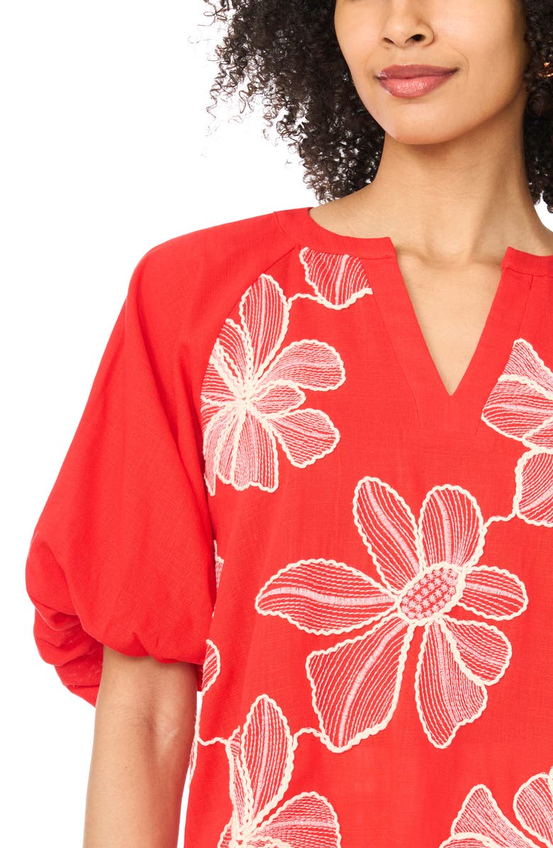 Vince Camuto Puff Sleeve Floral Print Peasant Top, Alternate, color, Lobster Red