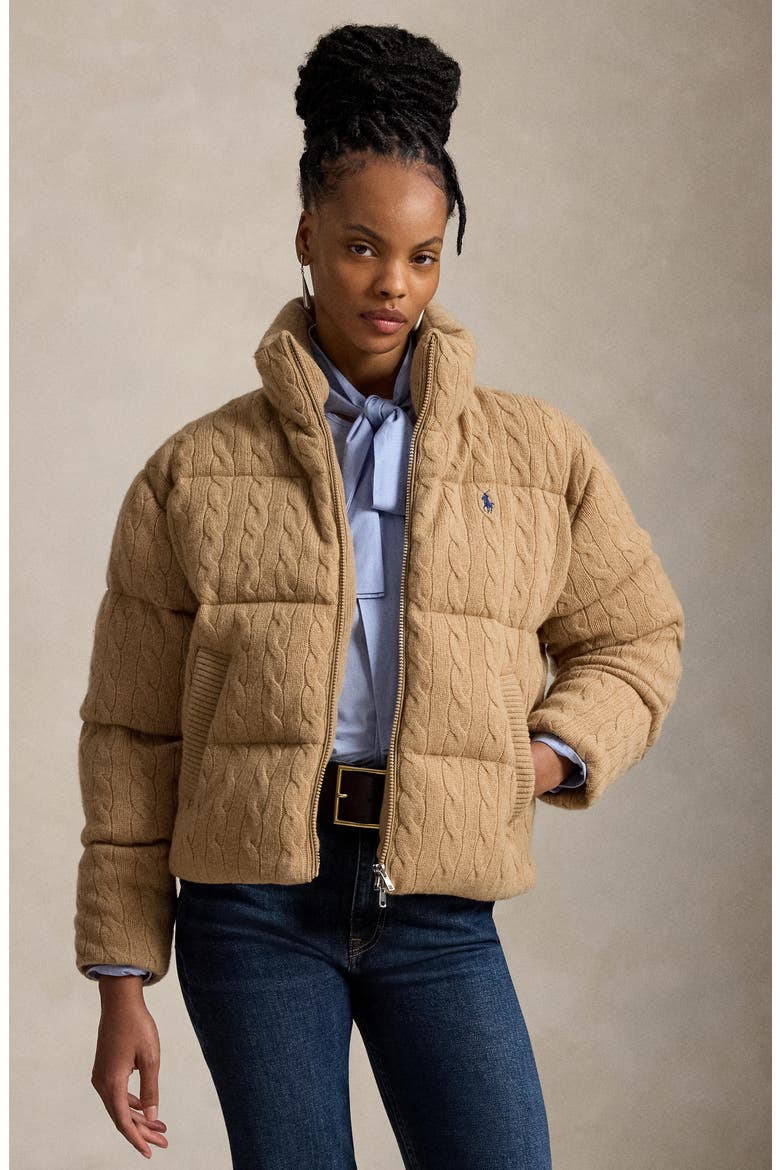 Cable Wool & Cashmere Puffer Jacket, Alternate, color, COLLECTION CAMEL MELANGE