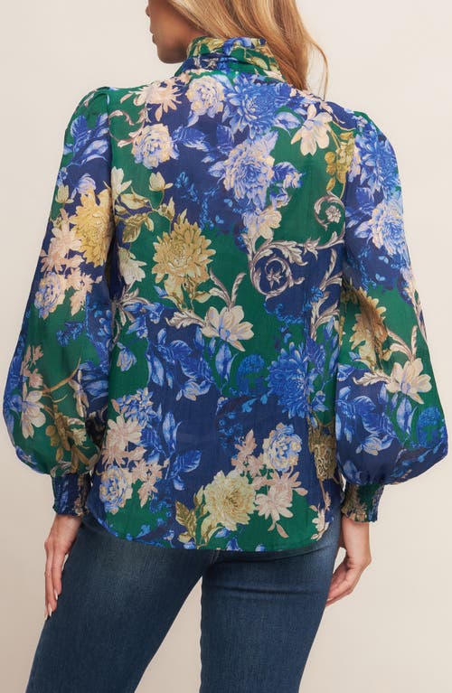 Flying Tomato Floral Tie Neck Long Sleeve Button-up Shirt In Multi