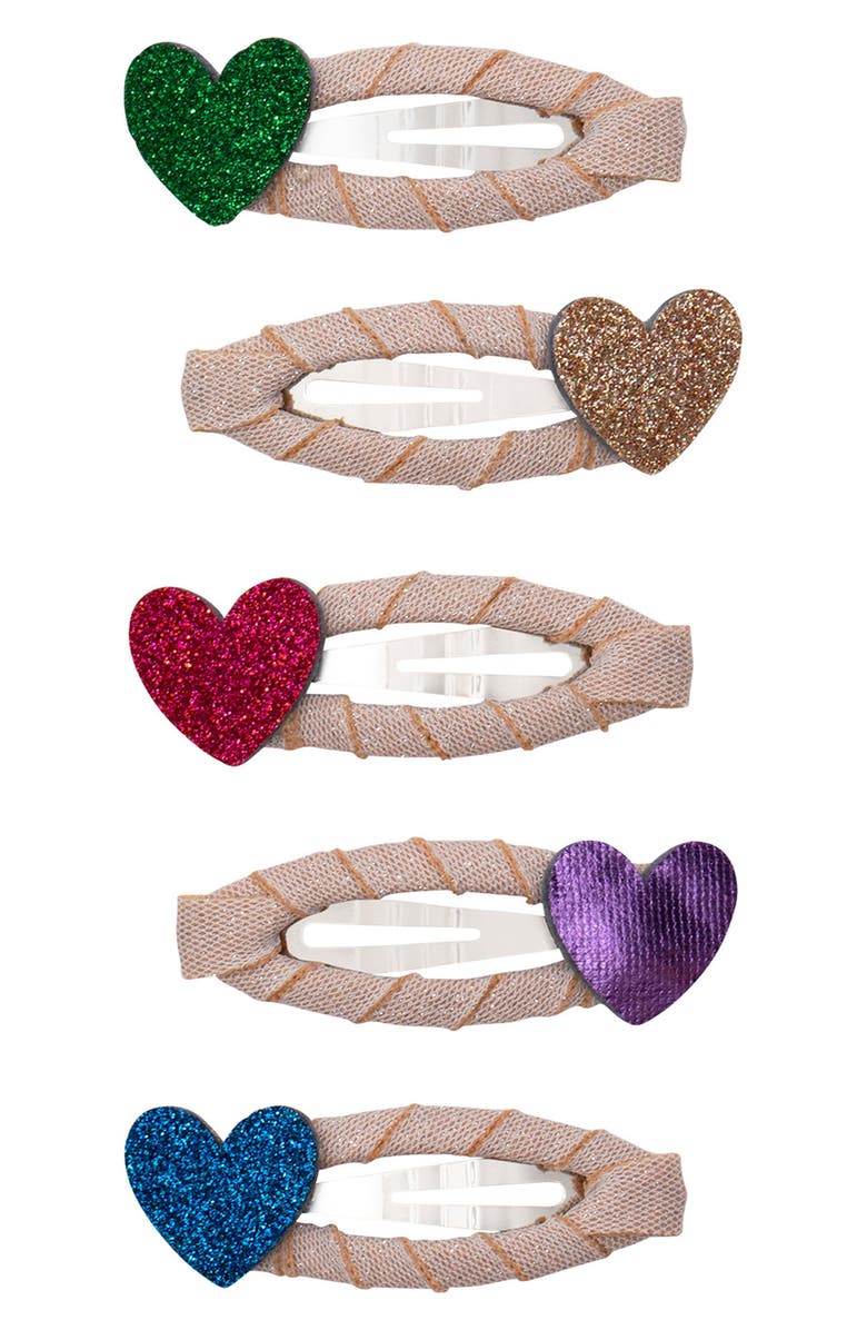 Mimi & Lula Kids' 5-Pack Jazzy Mini Heart Hair Clips, Main, color, Purple