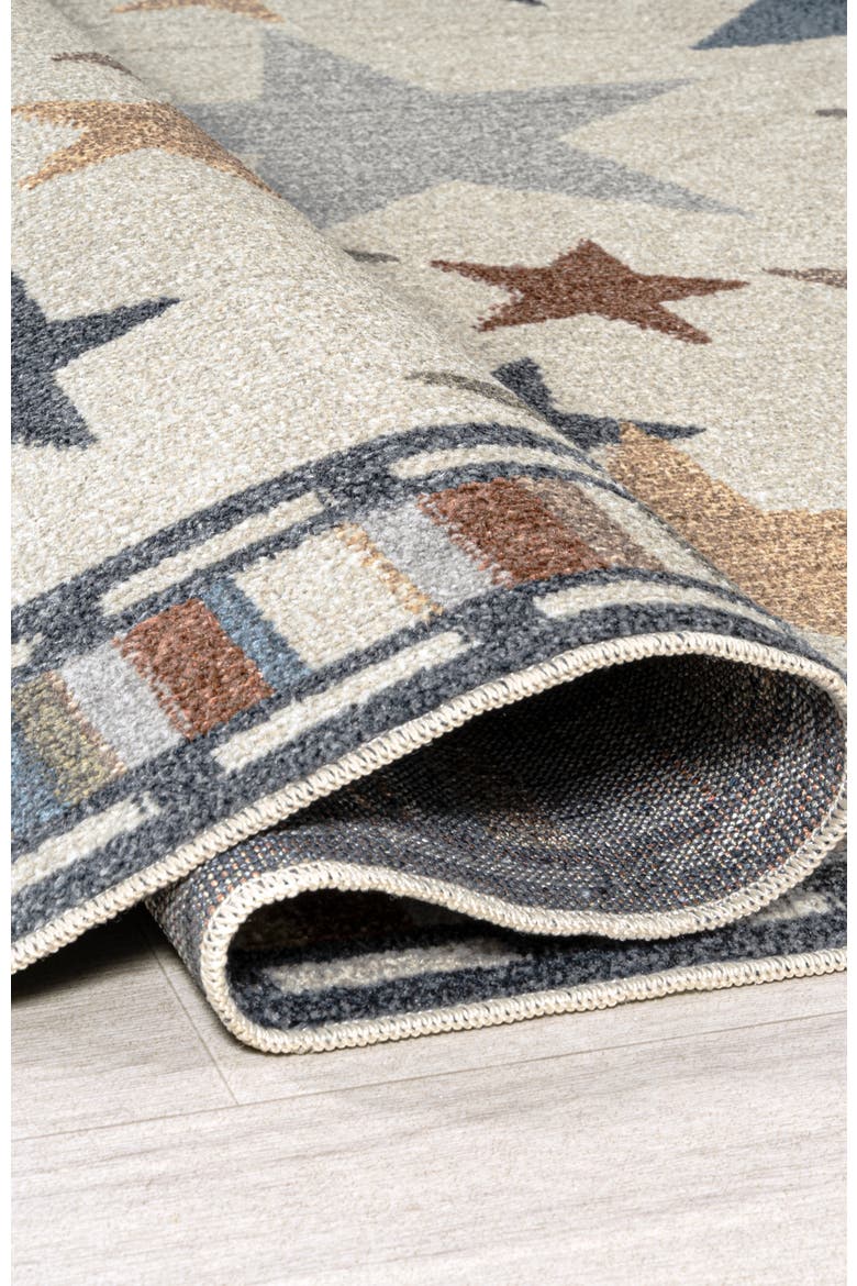 Star Gazer Geometric Machine-Washable Area Rug, Alternate, color, Ivory/Blue/Orange