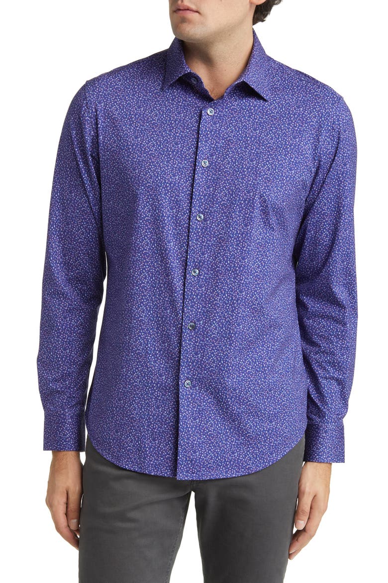 James OoohCotton® Abstract Print Stretch Cotton Button-Up Shirt, Main, color, ORCHID