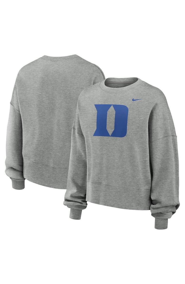 Nike Women's Nike Heather Gray Duke Blue Devils Oversized Essential Pullover Sweatshirt, Main, color, 