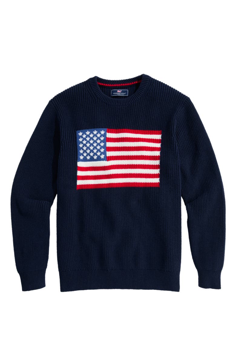 vineyard vines American Flag Cotton Crewneck Sweater, Main, color, Nautical Navy