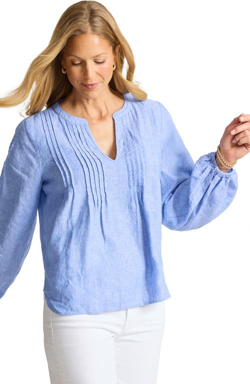 Tommy Bahama Costalina Pintuck Linen Peasant Top In Buccaneer Blue