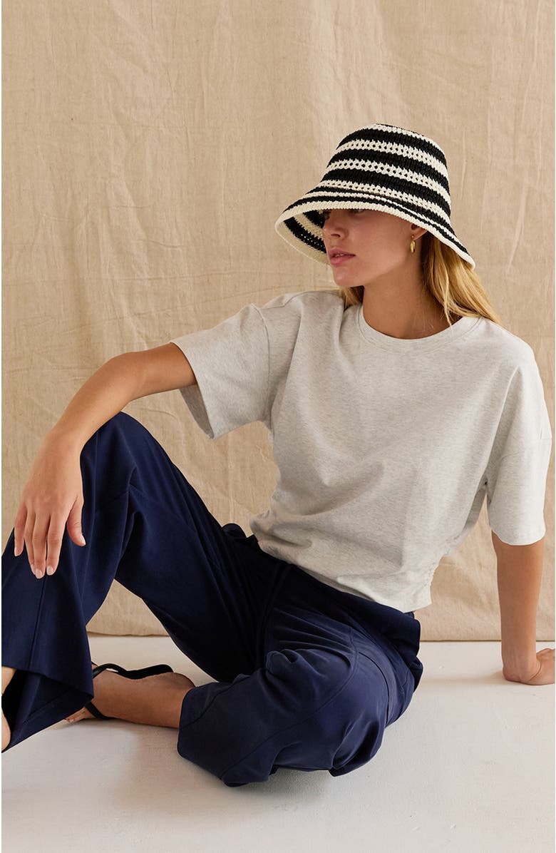 CRESCENT Striped Weave Hat, Alternate, color, Black/White