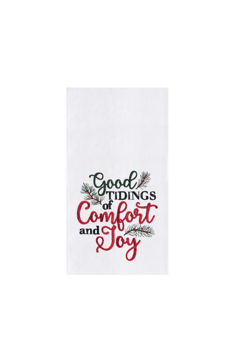 C&F Home "Good Tidings of Comfort & Joy" 100% Cotton Embroidered Flour Sack Christmas Dishtowel, Main, color, Red