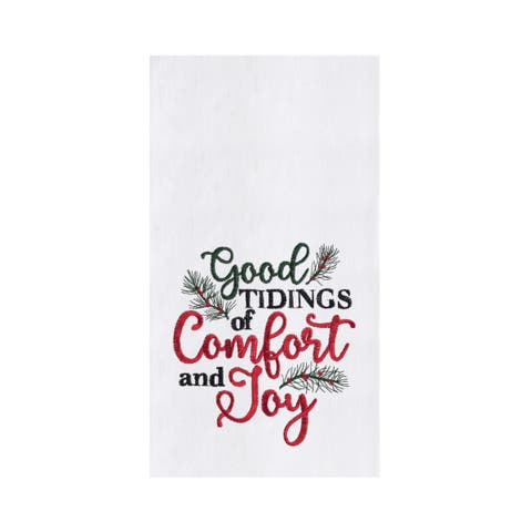 "Good Tidings of Comfort & Joy" 100% Cotton Embroidered Flour Sack Christmas Dishtowel