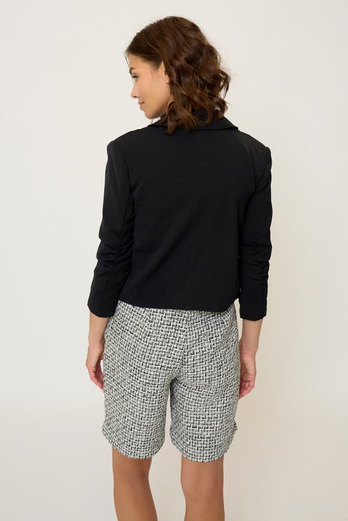 Central Park West Olive Cropped Scrunch Sleeve Blazer In Black