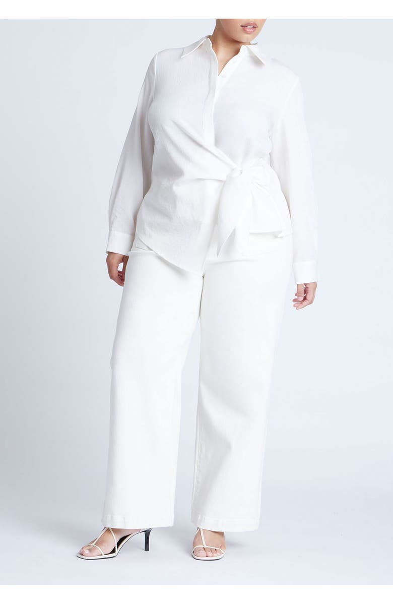 ELOQUII Hip Tie Collared Shirt, Alternate, color, 