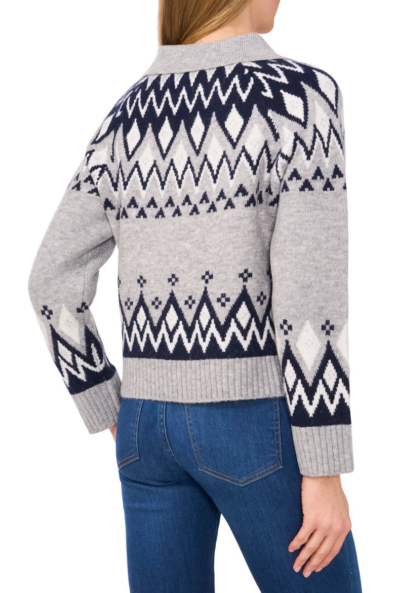 Fair Isle Boxy Collar Sweater, Alternate, color, LIGHT HEATHER GREY