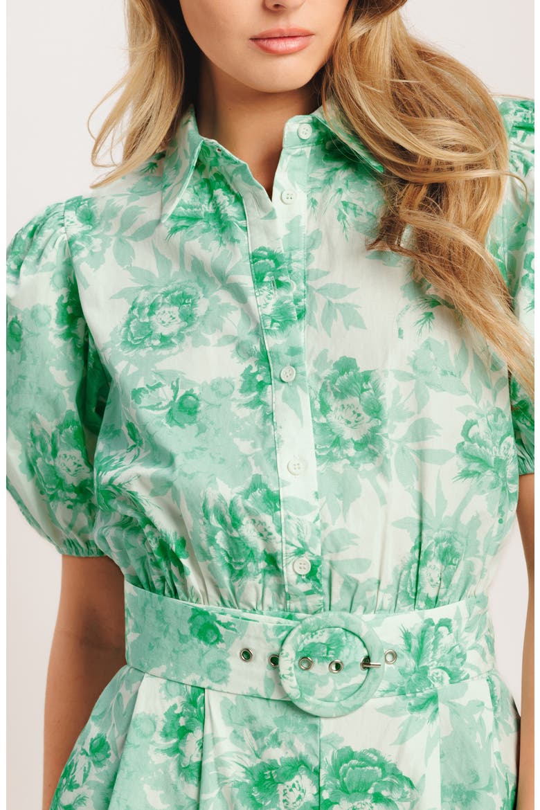 Print Belted Cotton Romper, Alternate, color, IVORY/ MINT