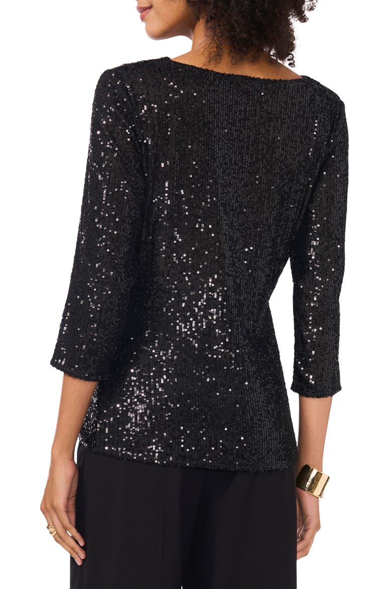 Sequin Cowl Neck Top, Alternate, color, RICH BLACK