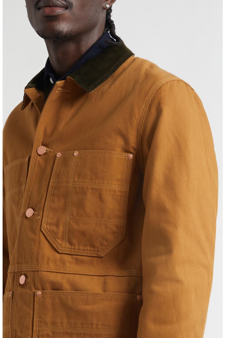 Check Lined Cotton Canvas Welder Chore Jacket, Alternate, color, LIGHT BROWN