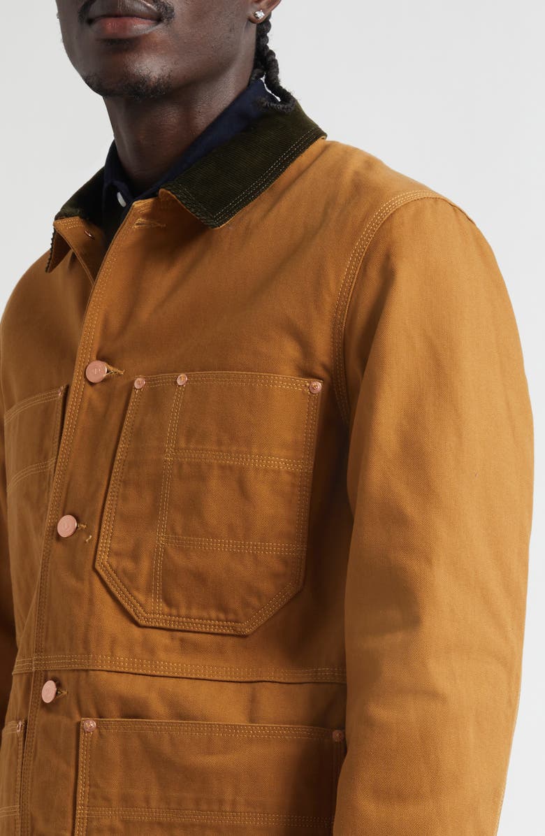 Drake's Check Lined Cotton Canvas Welder Chore Jacket, Alternate, color, Light Brown