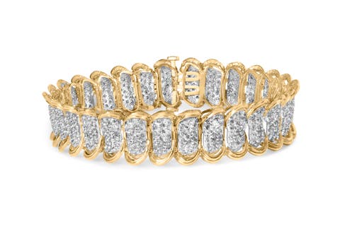 10K Yellow Gold 4.00 Cttw Pave Diamond Classic Link Bracelet
