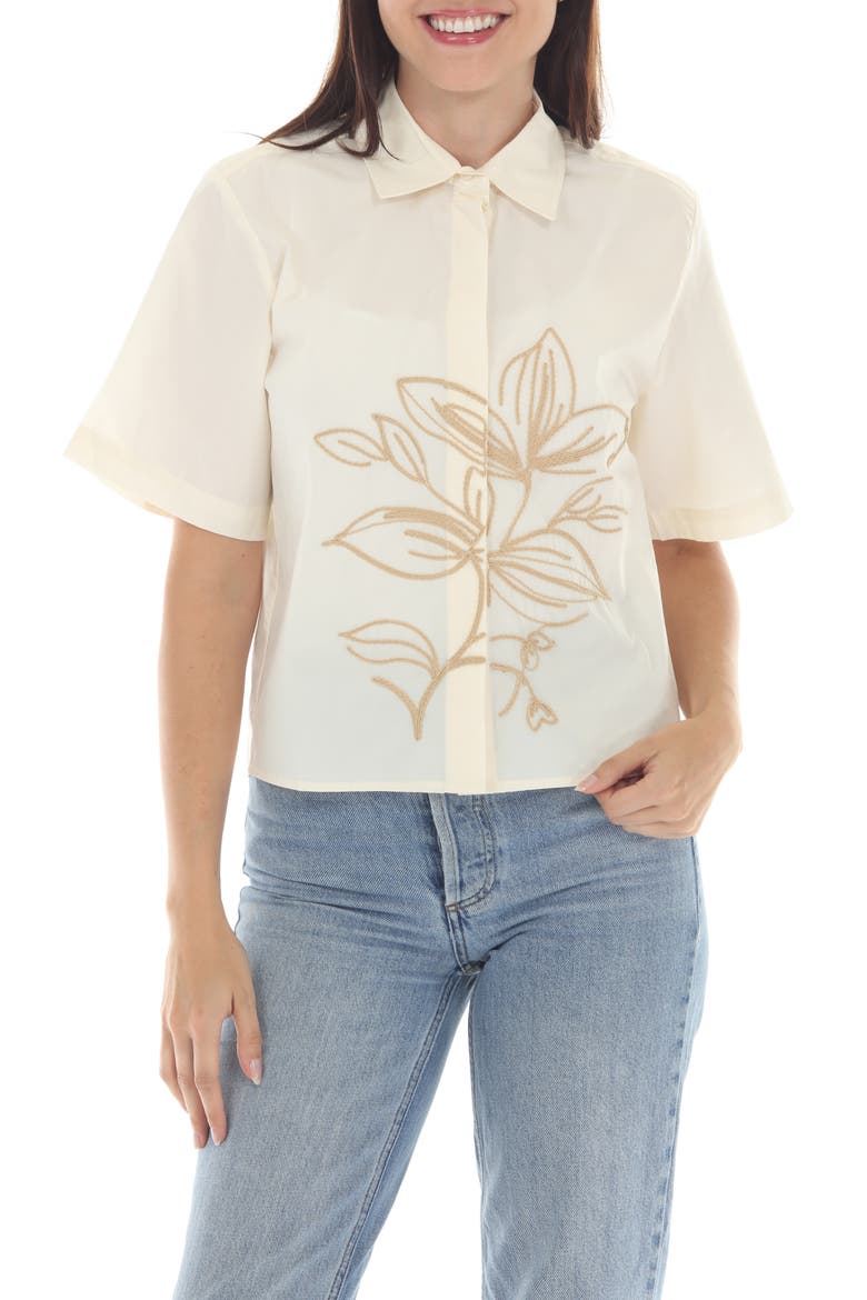 Embroidered Floral Button-Up Shirt, Main, color, BEIGE