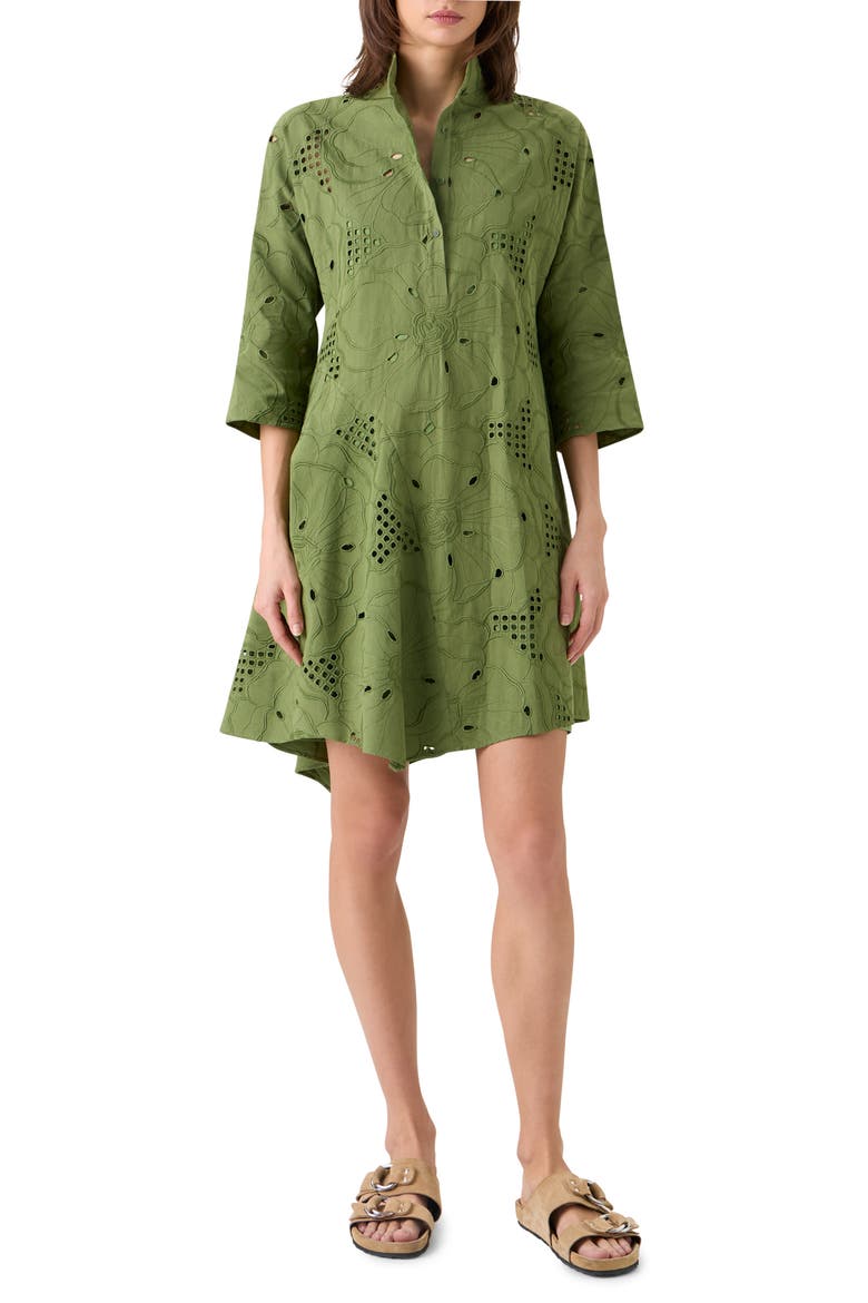 Flower Eyelet Cotton Poplin Shift Dress, Main, color, GREEN TEA