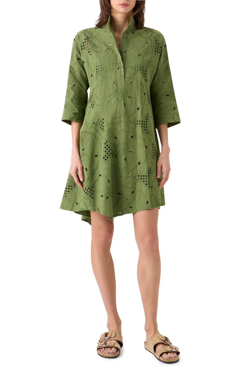 Akris punto Flower Eyelet Cotton Poplin Shift Dress, Main, color, Green Tea
