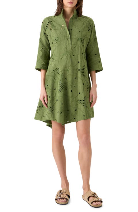 Flower Eyelet Cotton Poplin Shift Dress
