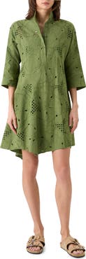 Akris punto Flower Eyelet Cotton Poplin Shift Dress