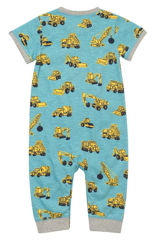 Shop Hatley Under Construction Cotton Jersey Romper In Milky Blue