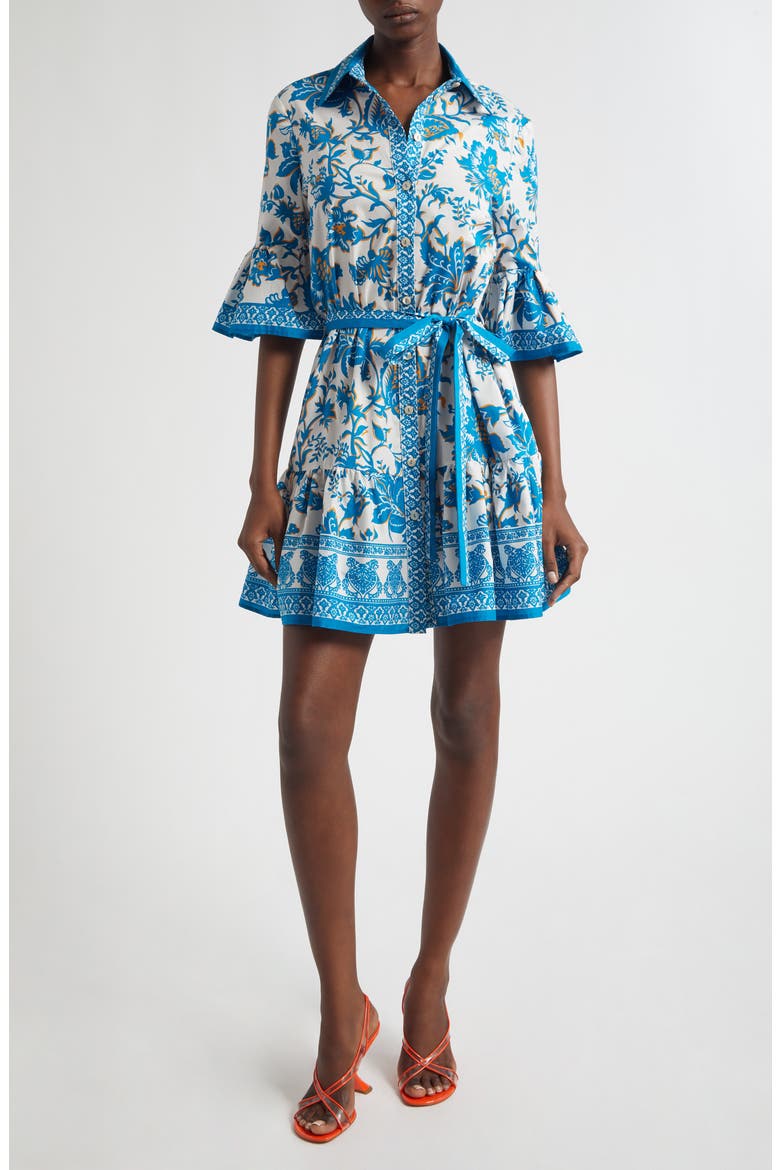 Floral Print Cotton Shirtdress, Main, color, PRINT ON WHITE BASE