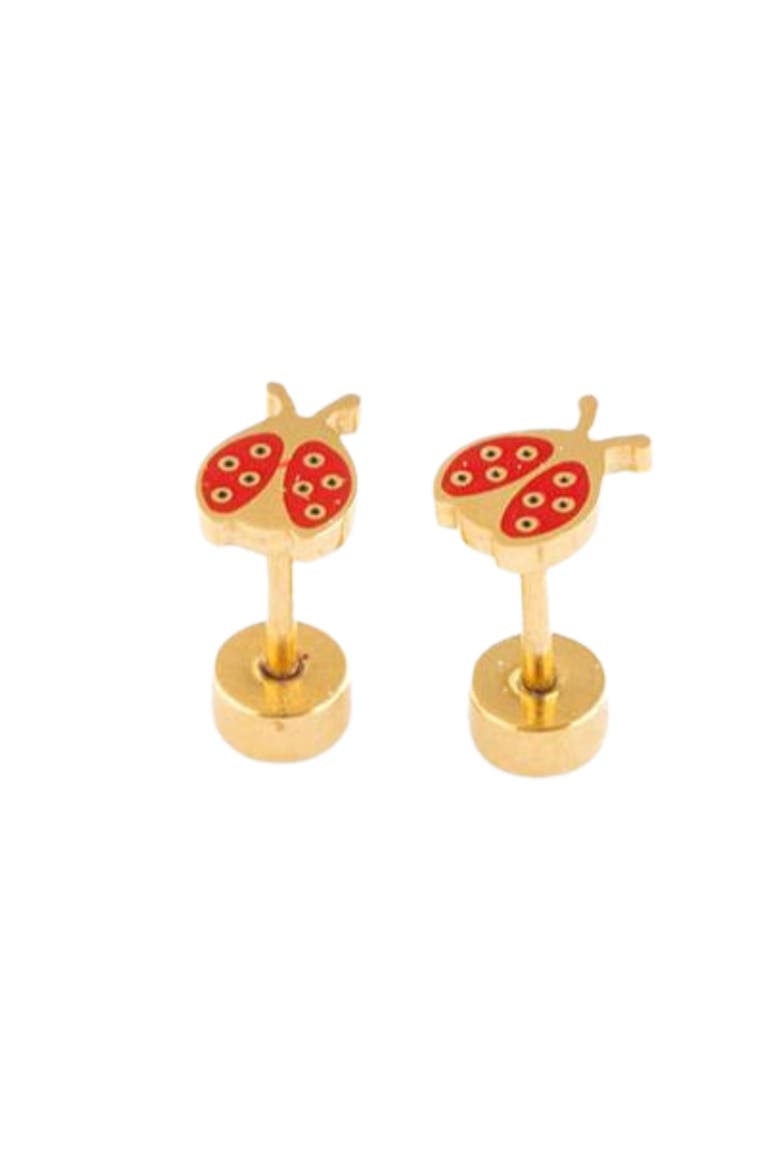 Ladybug Stud Earrings, Main, color, Red