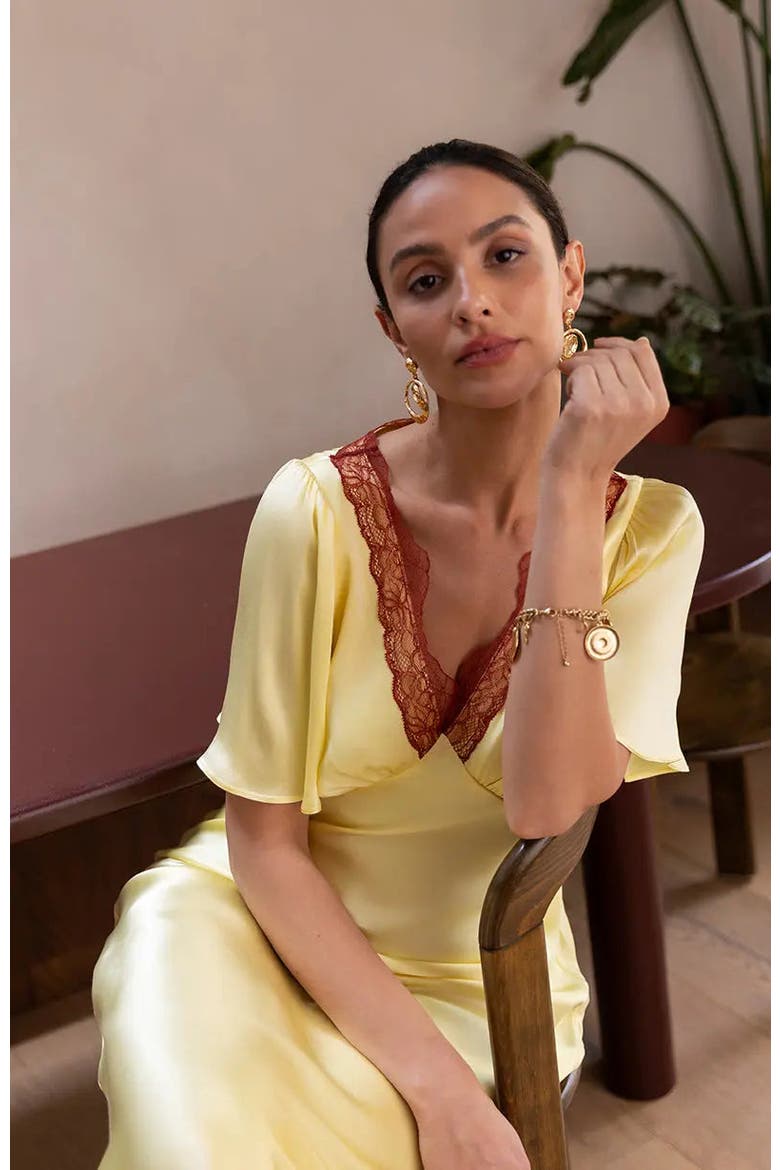 Lace Ellis V-Neck Dress, Alternate, color, Butter Yellow