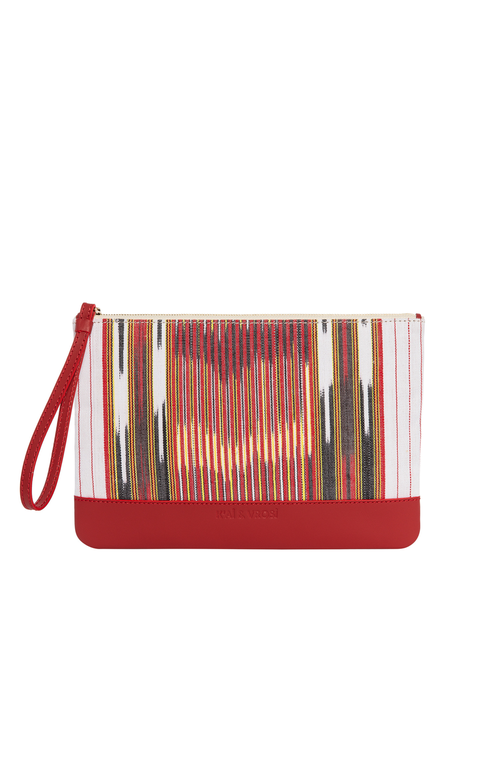 Kai & Vrosi K'ai & Vrosi Puli Calfskin & Handloomed Fabric Clutch In Red