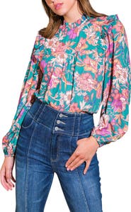 FLYING TOMATO Floral Print Mock Neck Top