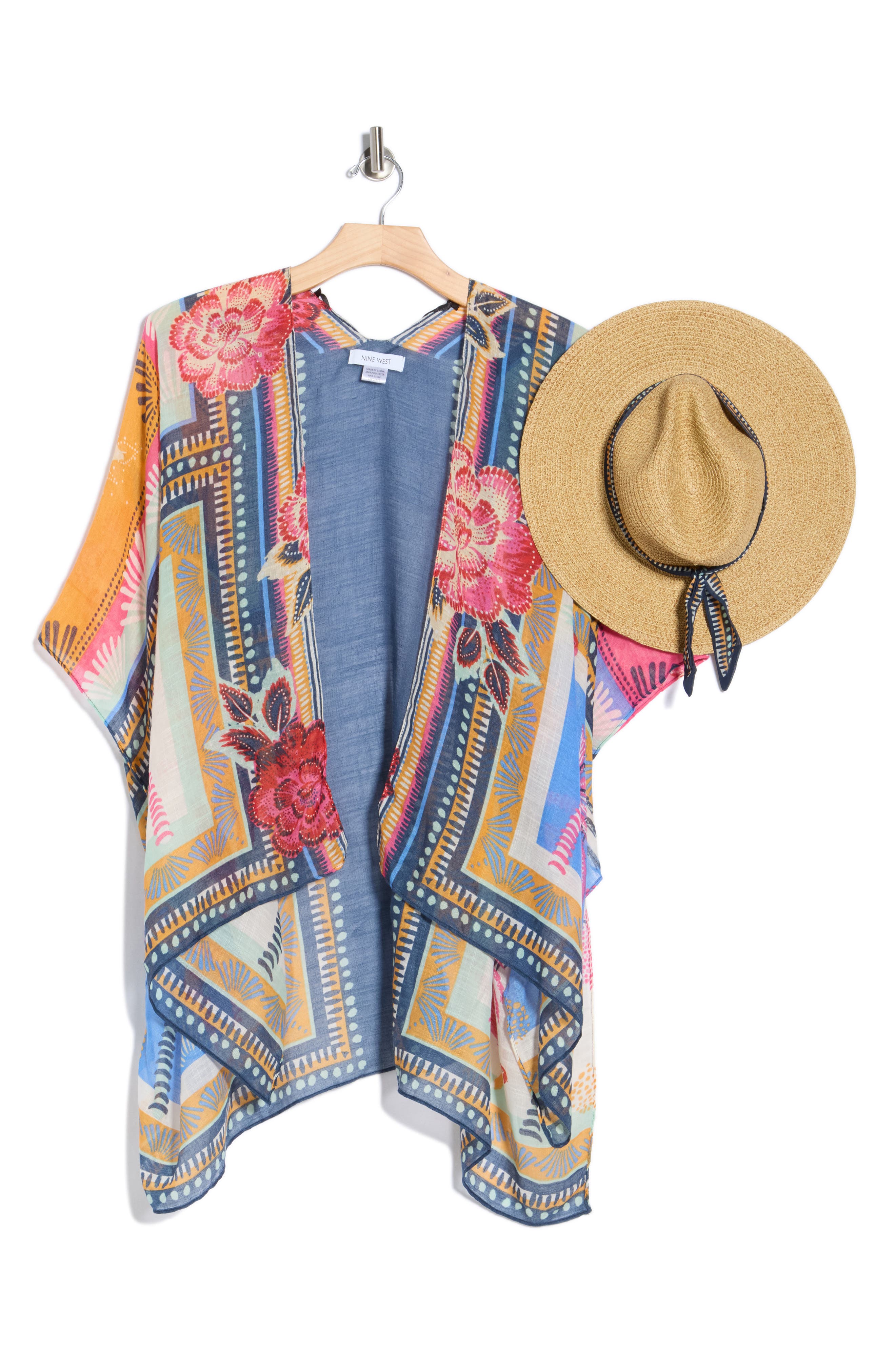 Vince Camuto Patchwork High-Low Topper & Hat Set