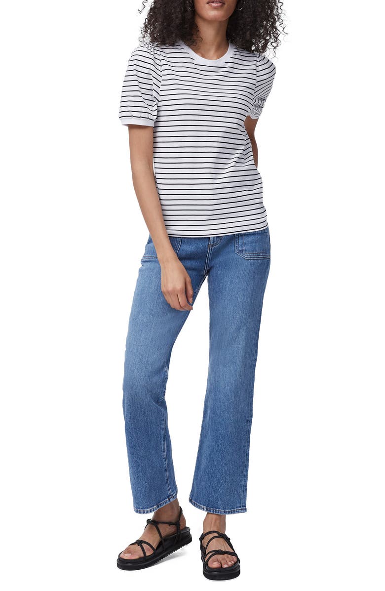 French Connection Stripe Puff Sleeve Cotton Top, Alternate, color,