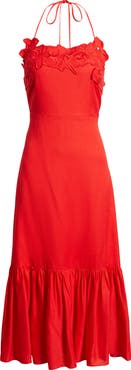 Chelsea28 Appliqué Tiered Halter Midi Dress
