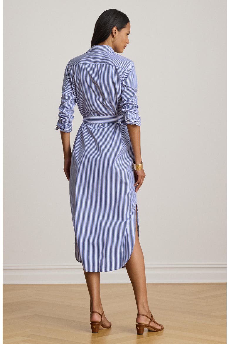 Amity Embroidered Logo Stripe Long Sleeve Cotton Midi Shirtdress, Alternate, color, BLUE/ WHITE