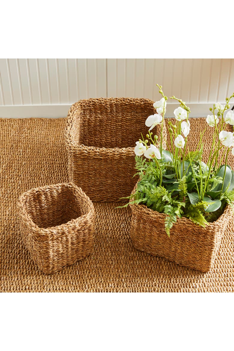Seagrass Square Baskets With Cuffs Set of 3, Alternate, color, Beige