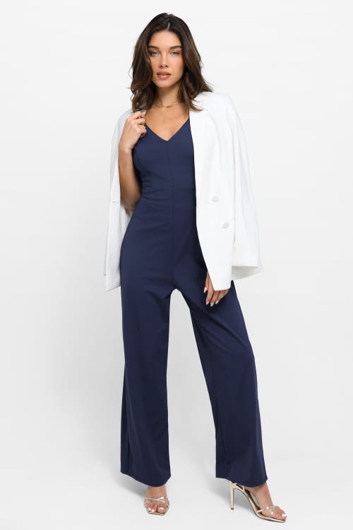 Popilush Shapewear Slimming Wide-leg Jumpsuit In Navy Blue