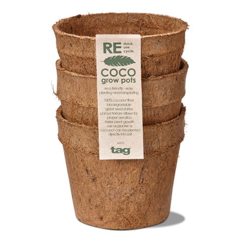 Eco Coco Seed Start Pots Set of 3 Natural Garden Planters