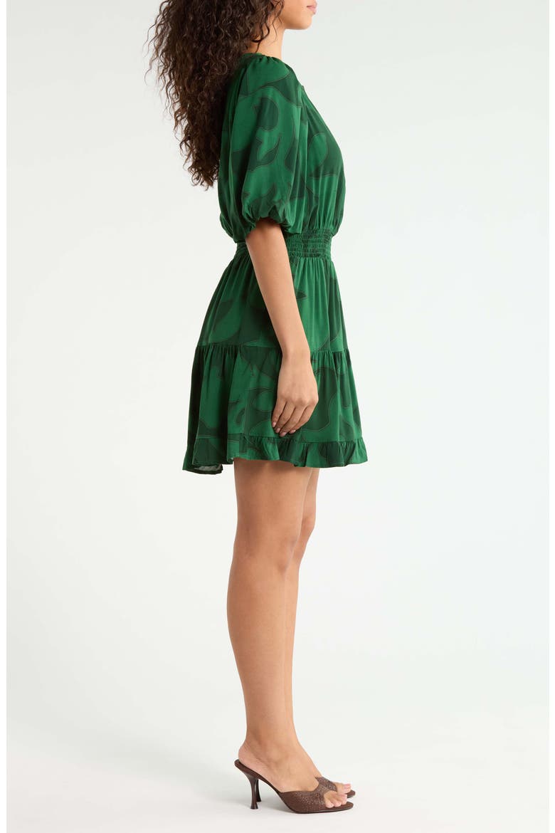 Benti Floral Print Smocked Waist Dress, Alternate, color, EMERALD