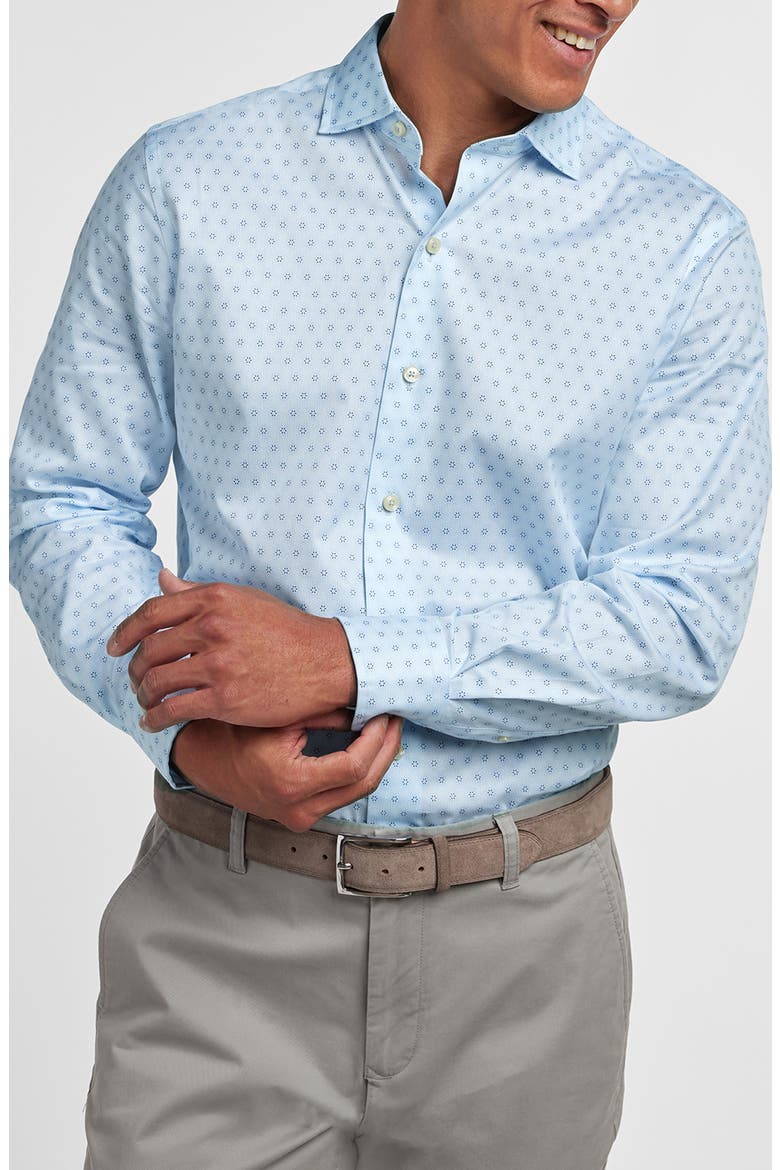 Geometric Print Sport Shirt, Main, color, SKY/ NAVY
