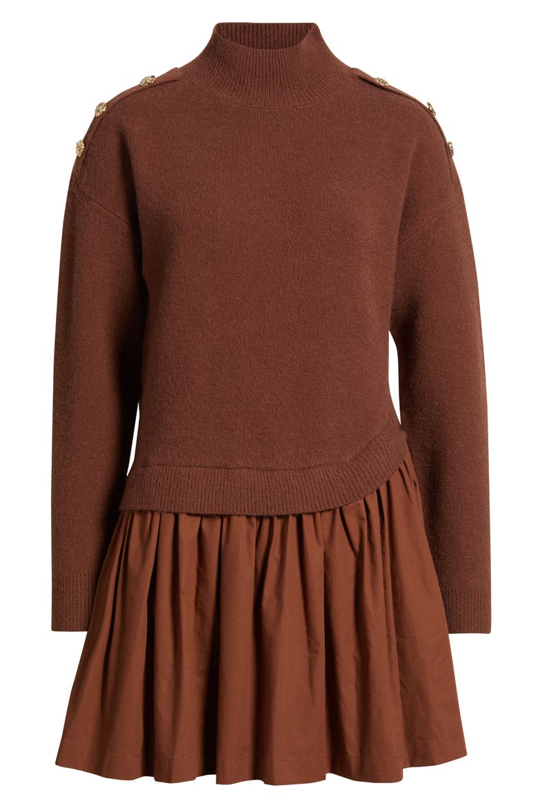Chunky Long Sleeve Twofer Sweater Dress, Alternate, color, BROWN