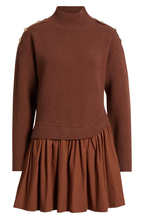 Zoe And Claire Chunky Long Sleeve Twofer Sweater Dress In Brown