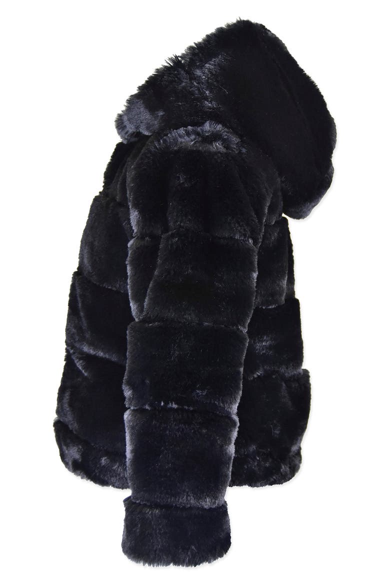 Faux Fur Hooded Zip Front Cozy Jacket, Alternate, color, BLACK LAYER CAKE